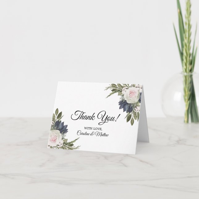 Elegant floralblau, rosa Hochzeit Dankeschön Karte (Vorderseite)