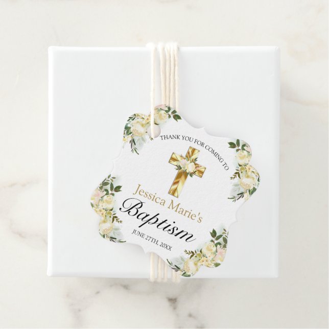 Elegant florale Gold Cross Taufe Vielen Dank Geschenkanhänger (Beispiel)