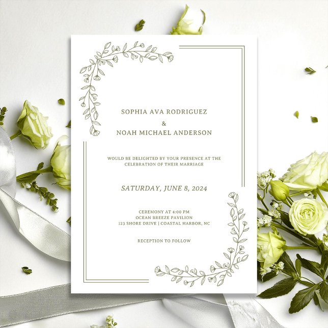 Elegant florale Rich Sage Green Wedding Einladung (Von Creator hochgeladen)