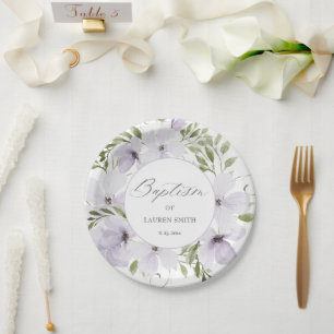 Elegant florale Taufe Christening Script Pappteller