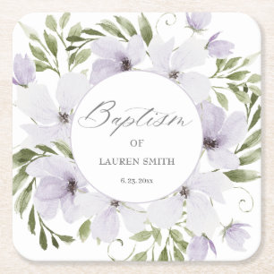 Elegant florale Taufe Christening Script Rechteckiger Pappuntersetzer