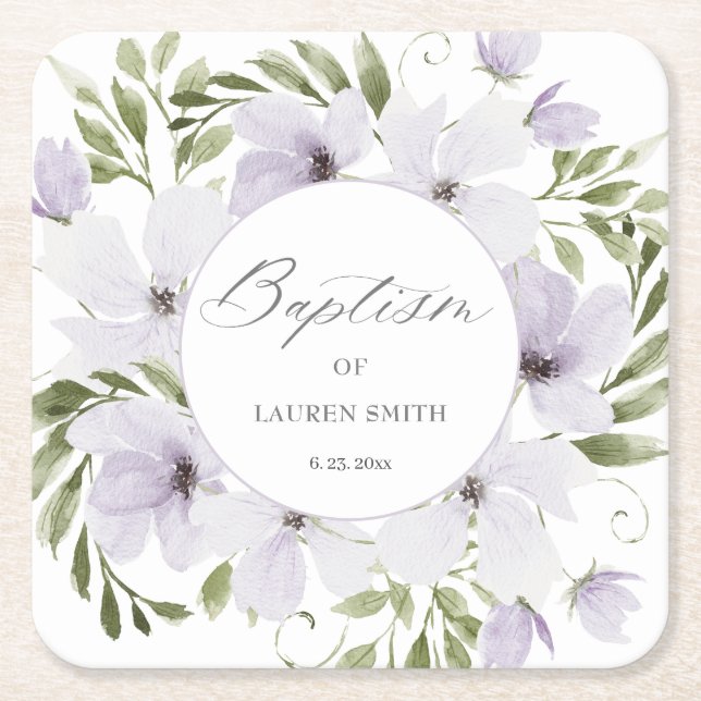Elegant florale Taufe Christening Script Rechteckiger Pappuntersetzer (Vorderseite)
