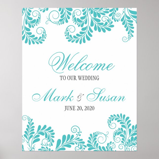 Elegant Flourish Turquoise Wedding Welcome Poster (Vorne)