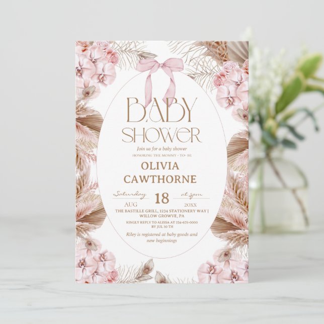 Elegant Flower Dusty Pink Whimsical Baby Shower  Einladung (Stehend Vorderseite)