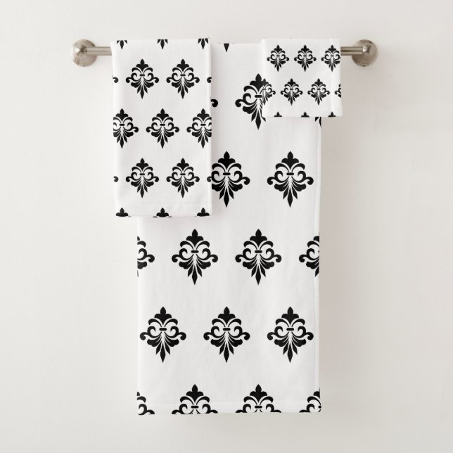 Elegant Flower Pattern in Black and White Badhandtuch Set (Insitu)