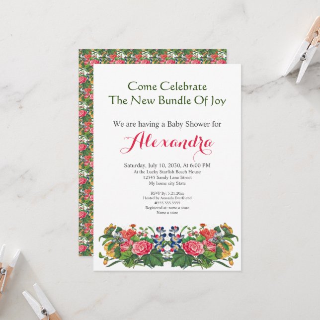 Elegant Flowers Neutral Baby Shower invitation (Vorderseite/Rückseite Beispiel)