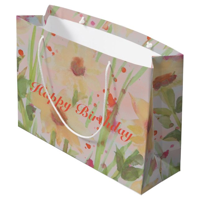 Elegant Flows Happy Birthday Große Geschenktüte (Rückseite Schrägansicht)