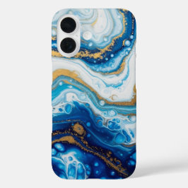 Elegant Fluid Art iPhone 16 Fall - Abstrakt Blue Hülle