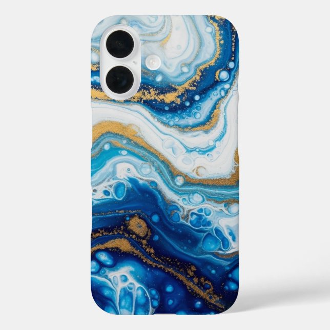 Elegant Fluid Art iPhone 16 Fall - Abstrakt Blue Hülle (Rückseite)