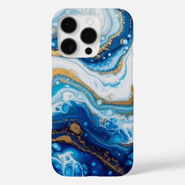 Elegant Fluid Art iPhone 16 Fall - Abstrakt Blue Pro Hülle (Rückseite)