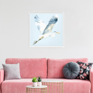 Elegant Flying Heron Dusty Blue Leinwanddruck