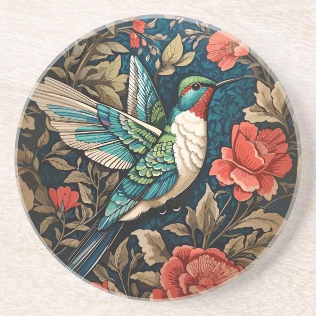 Elegant Flying Hummingbird William Morris Inspirie Getränkeuntersetzer (Vorne)