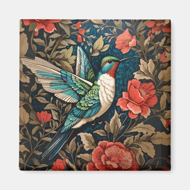 Elegant Flying Hummingbird William Morris Inspirie Magnet (Vorne)