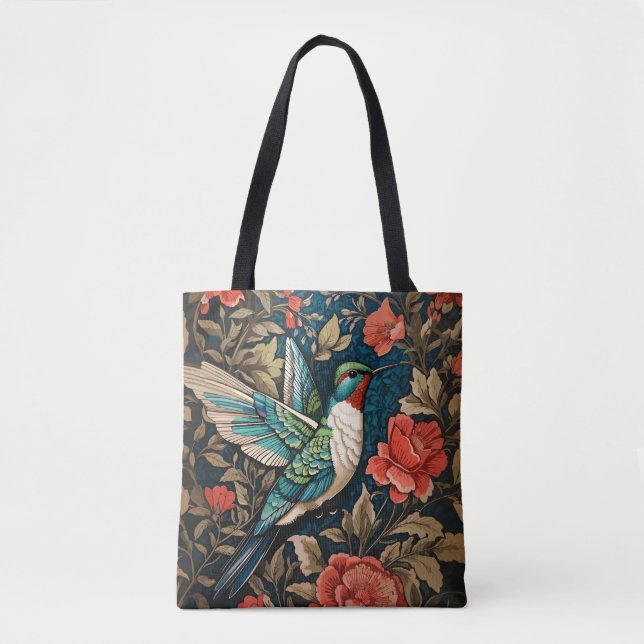Elegant Flying Hummingbird William Morris Inspirie Tasche (Vorderseite)