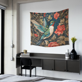 Elegant Flying Hummingbird William Morris Inspirie Wandteppich