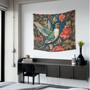 Elegant Flying Hummingbird William Morris Inspirie Wandteppich