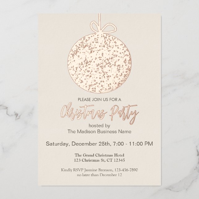 Elégant Foil Ornament Fête de Noël Invitation (Recto)