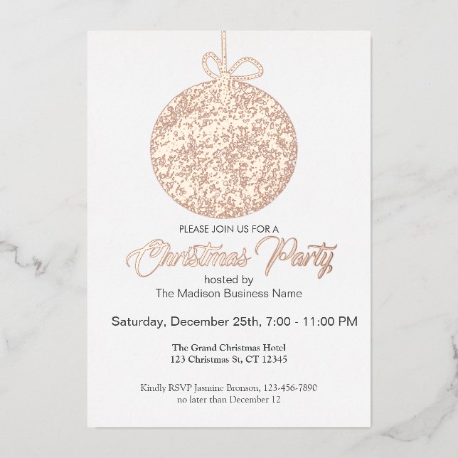 Élégant Foil Ornament Noël Fête Invitation (Recto)