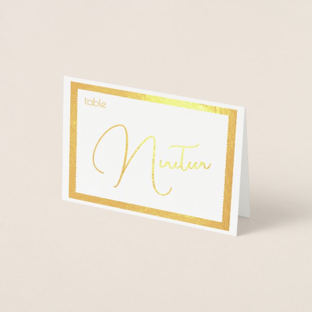Elegant Foil Wedding Table Number Tent - NINETEEN Folienkarte (Vorderseite)