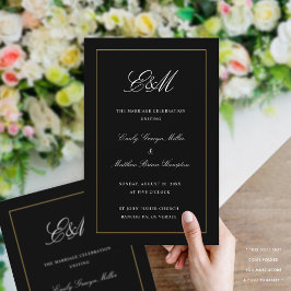 Elegant Folding Wedding Program Monogram Black