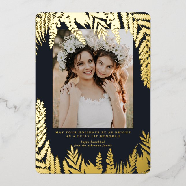 Elegant Foliage | Hanukkah Foto Collage Card Folieneinladung (Vorderseite)