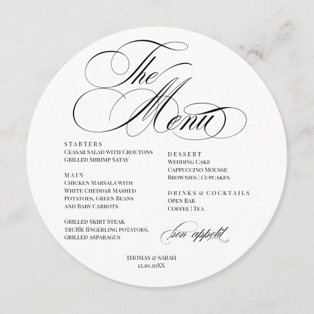 Elegant font modern Wedding Menu  (Devant)