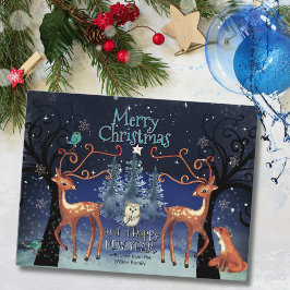 Elegant Forest Animals Christmas Postcard | Deer  Feiertagspostkarte