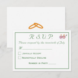Elegant Forest Green Two Hearts Catholic Wedding  RSVP Karte