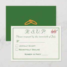 Elegant Forest Green Two Hearts Catholic Wedding  RSVP Karte