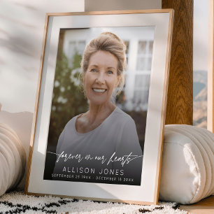 Elegant Forever In Our Hearts Schrift Foto Trauerf Poster