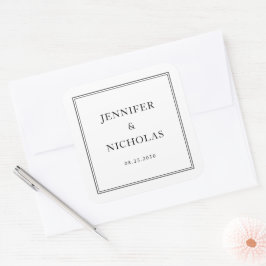 Elegant Formal  Black And White Wedding Quadratischer Aufkleber