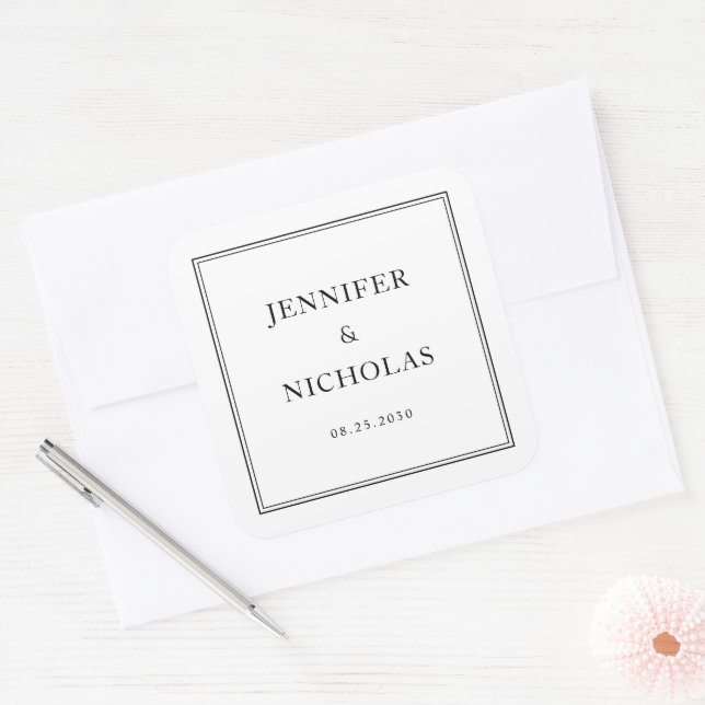 Elegant Formal  Black And White Wedding Quadratischer Aufkleber (Umschlag)