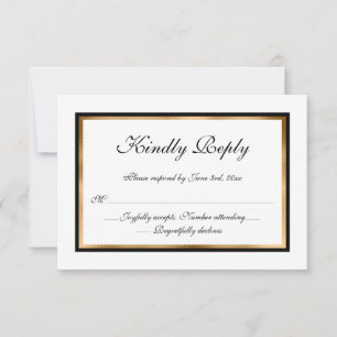 Elégant Formal Black Blanc Gold Mariage carte RSVP