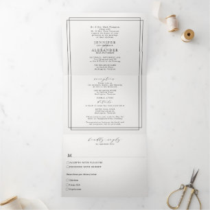 Élégant Formal Black Blanc Simple Mariage Tri-Fold