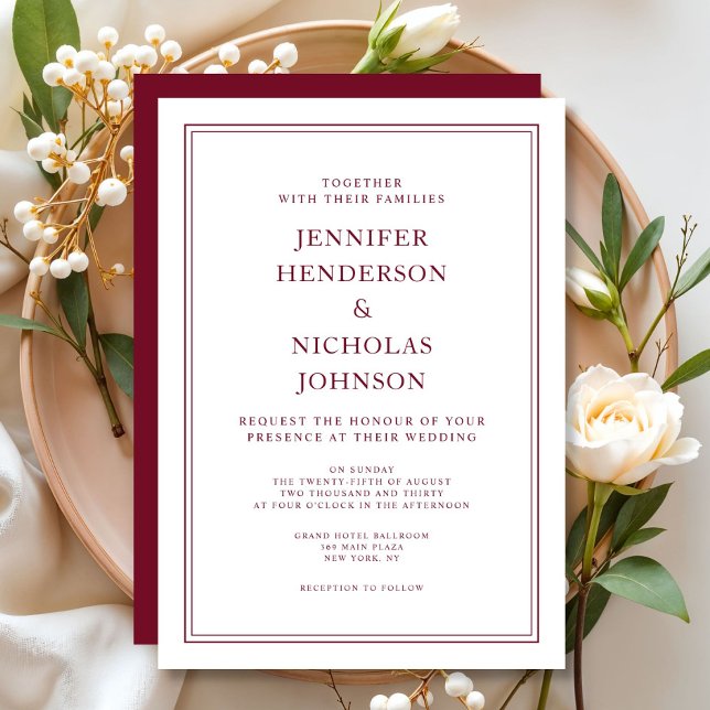 Elegant Formal Burgundy Red Wedding Einladung (Elegant Formal Burgundy Red Wedding Invitation)