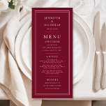 Elegant Formal Burgundy Wedding Menükarte<br><div class="desc">Elegant Formal Burgundy Wedding Menu.</div>