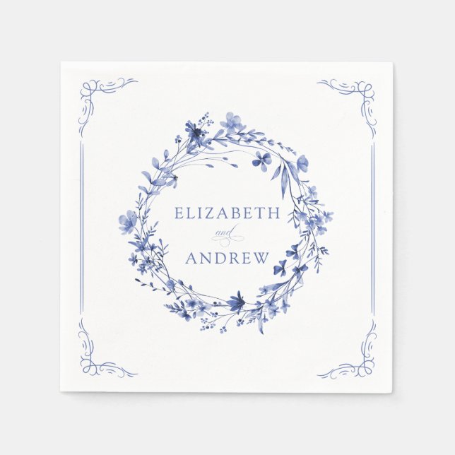 Elegant Formal Calligraphy Floral Wreath Wedding  Serviette (Vorderseite)