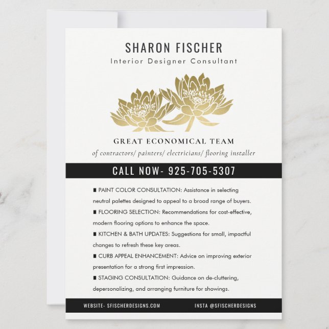 Elegant Formal Faux Gold Lotus Floral Business Einladung (Vorderseite)