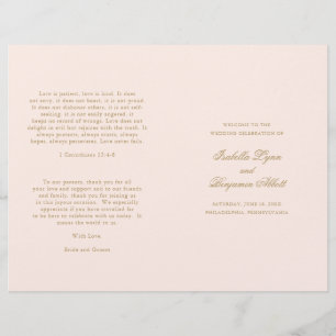 Élégant Formal Gold Blush Programme de mariage pli