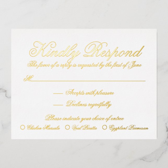 Elégant Formal Gold Foil Mariage Carte RSVP (Recto)
