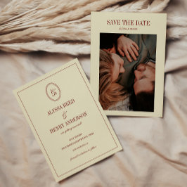 Elegant Formal Ivory Monogram Couple Photo Wedding Save The Date