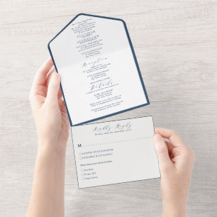 Elegant Formal Navy Simple Wedding All In One Einladung
