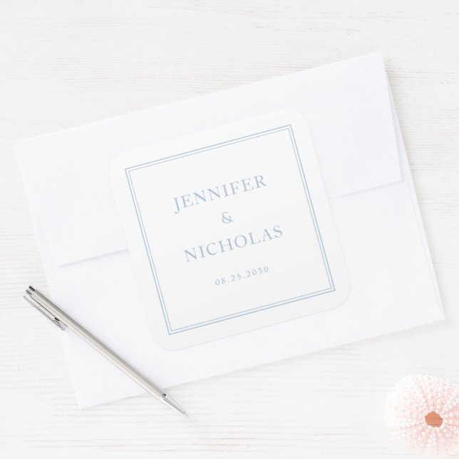 Elegant Formal Powder Blue Wedding Quadratischer Aufkleber (Umschlag)