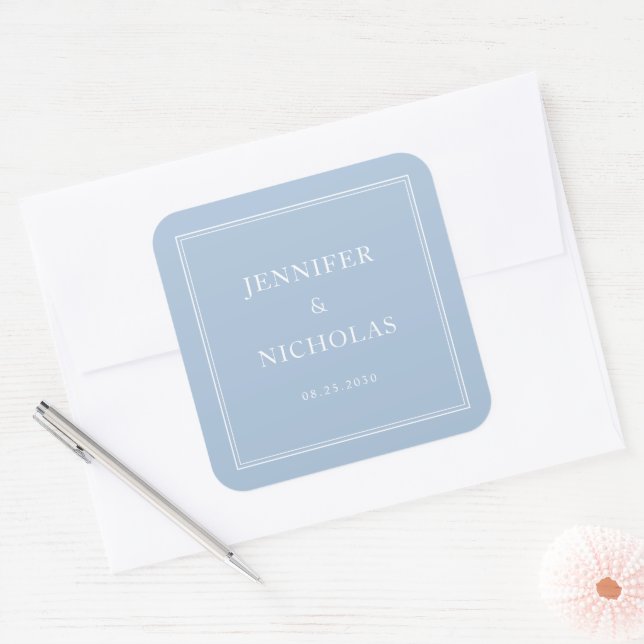 Elegant Formal Powder Blue Wedding Quadratischer Aufkleber (Umschlag)