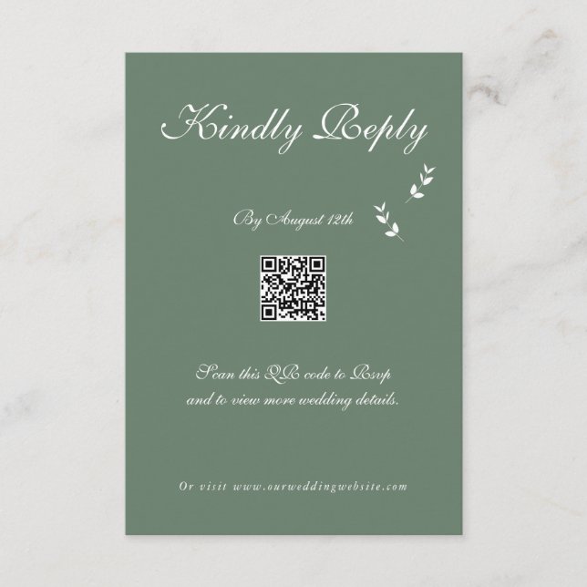 Elegant Formal Sage Olive Green Script Wedding Begleitkarte (Vorderseite)
