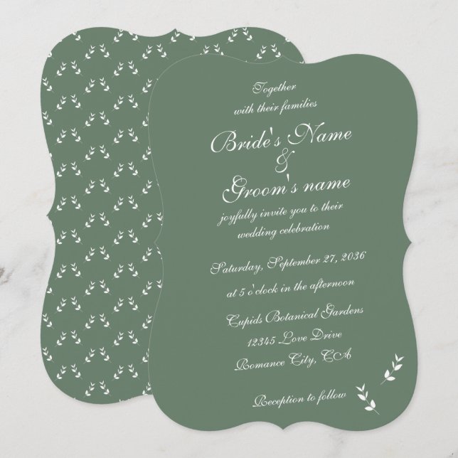 Elegant Formal Sage Olive Green Script Wedding Einladung (Vorne/Hinten)