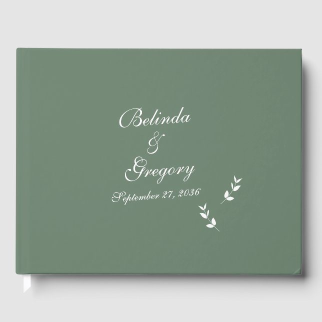 Elegant Formal Sage Olive Green Script Wedding Gästebuch (Vorderseite)