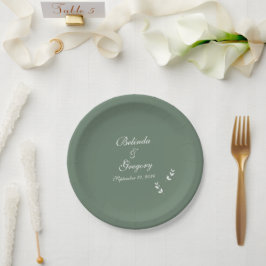 Elegant Formal Sage Olive Green Script Wedding Pappteller