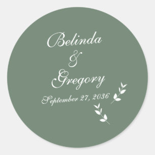 Elegant Formal Sage Olive Green Script Wedding Runder Aufkleber