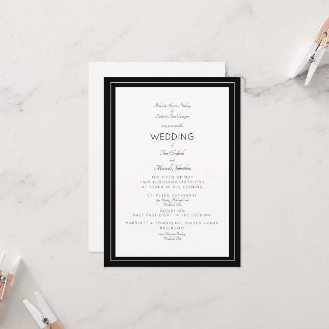 Elegant Formal Wedding Beide Sets Eltern B/W Einladung (Vorderseite/Rückseite Beispiel)